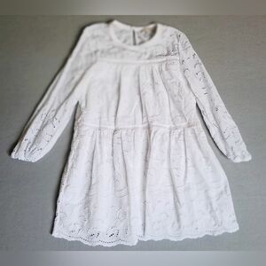 LOFT Sz XL White Eyelet Long-Sleeve Midi Dress